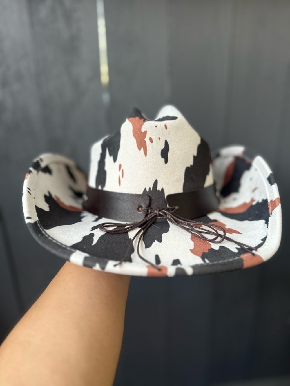 New! π Multi Cow Print Cowboy Hat w/ Bull Head Accent π€ β¨ - Picture 3 of 4
